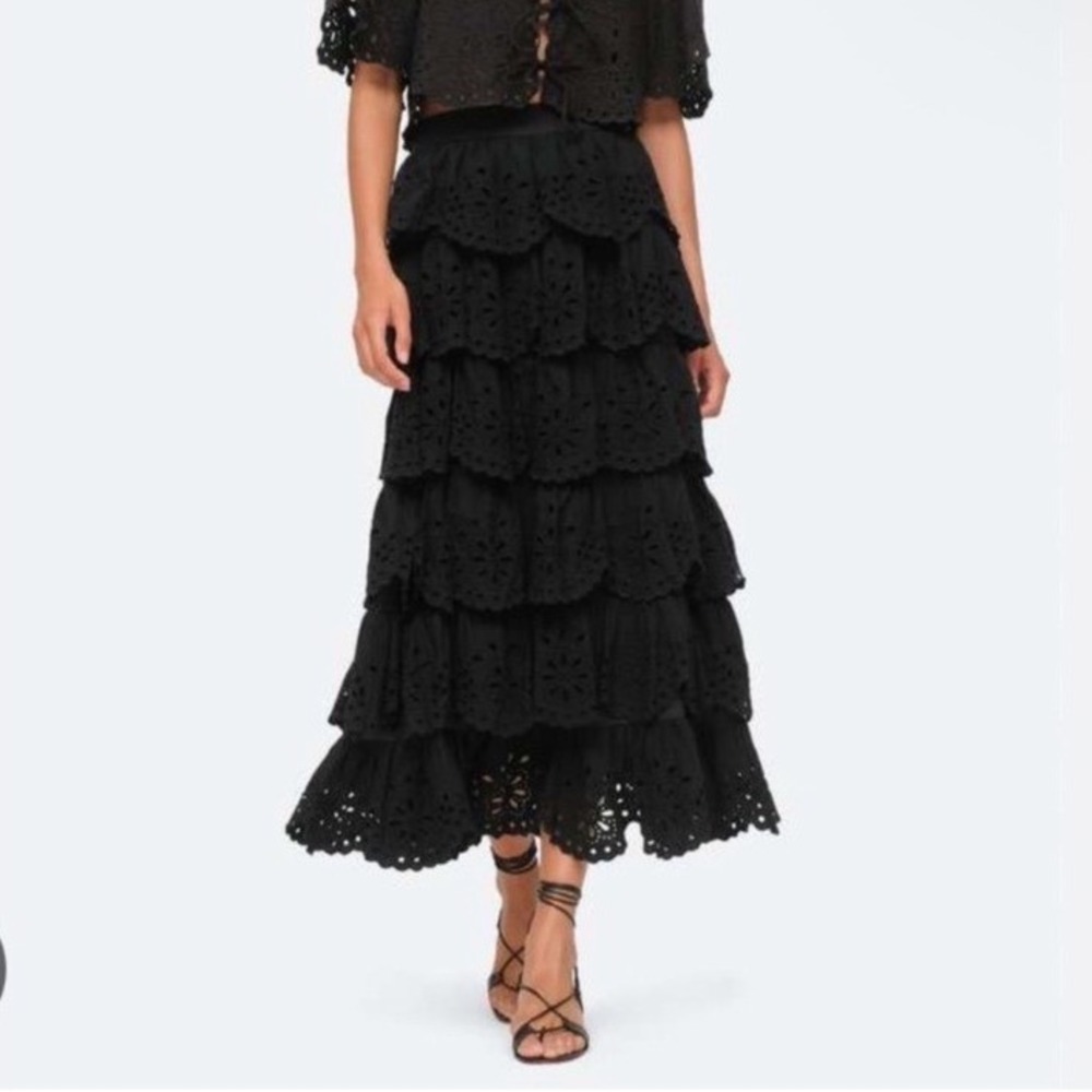 SEA‎ NEW YORK Black Tali Lace Tiered Skirt Midi Size 6 NEW